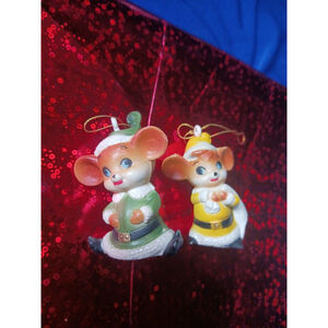 Vintage Santa Claus Mouse Figurines Ornaments Celluloid MCM
